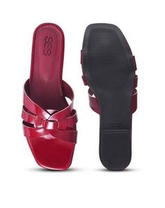 Red Patent Slide Sandals