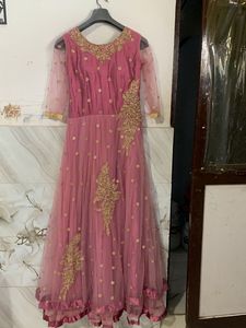 Pink &amp; Gold Embellished Anarkali