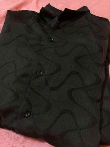 Stylish Black Textured Button-Up Shirt