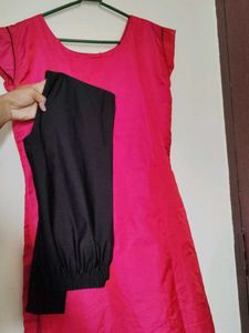 Vibrant Pink Kurta Set with Floral Embroidery