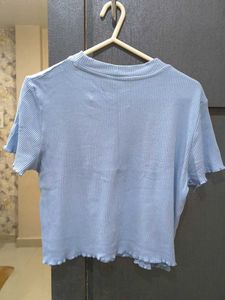 Cute Blue Ribbed knit Crop Top