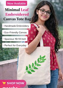 Minimal Leaf Embroidered Canvas Tote Bag