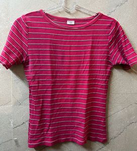 Pink Striped Ribbed Tee