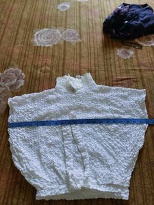 White Textured Cropped Top with Tie