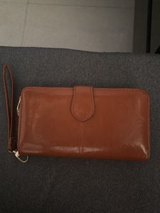 Brown Leather Wallet with Wrist Strap