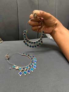 Hoop Earrings with Blue Diamonds