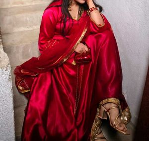 Vibrant Red Lehenga Choli with Golden Border