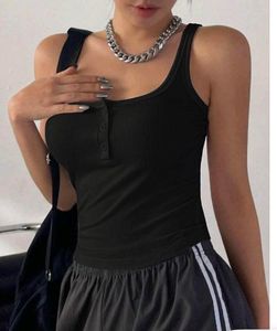 Black Ribbed Button-Front Tank Top