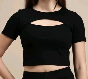 Chic Black Cut-Out Ribbed Crop Top