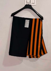 Stylish Black & Orange Striped Dress Material