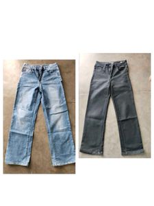 Classic Light Wash blue Denim Jeans and black deni