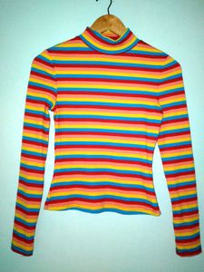 Rainbow Striped Turtleneck Top