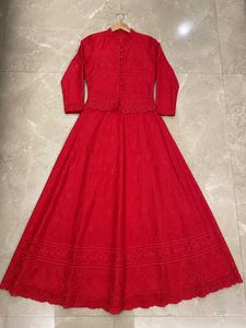 Red Lace Embellished Maxi Dress