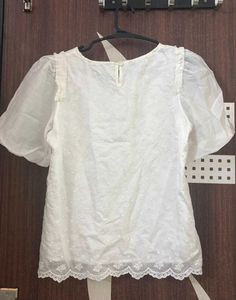 White Embroidered Puff Sleeve Top