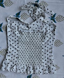 Polka Dot Ruffle Halter Top