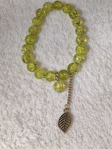 Sparkling Green Beaded Bracelet with Leaf Charm