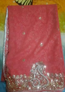 Embellished Coral Saree