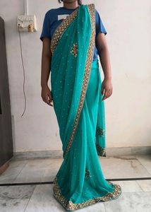 Teal Embellished Saree