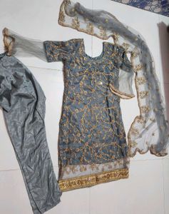 Grey Silk Net suit