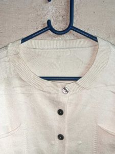Cream Button-Up Cardigan Winter Sweater