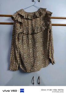 Floral Print Ruffle Neck Blouse