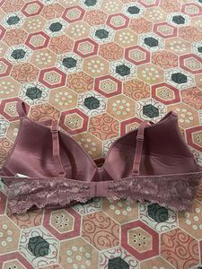 Comfortable Pink Lace Trim Bra