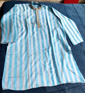 Men's Sky Blue Striped Kurta