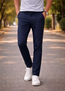Navy Blue Crop Fit Trousers