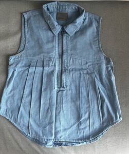 Light Wash Denim Sleeveless Collared Zip Top