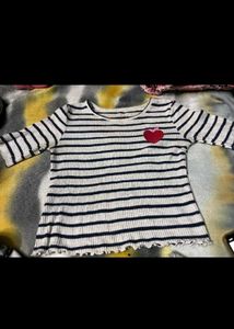 Striped Cropped T-Shirt with Heart Detail