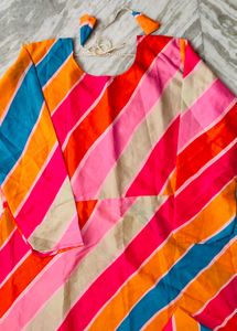 Vibrant Striped Anarkali Kurta with Dupatta