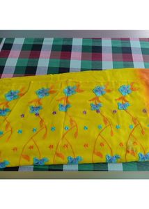 Georgette Fabric Saree With Yellow Orange Colour