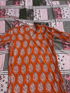 Orange Printed Kurta