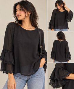 Elegant Black Bell Sleeve Lace Top