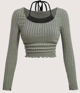 Ribbed Knit Cropped Top with Camisole