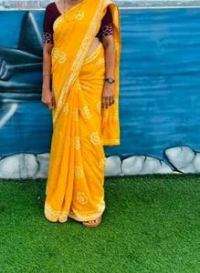 Yellow Cotton chunkidi saree