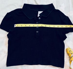 Black Ribbed Polo Crop Top