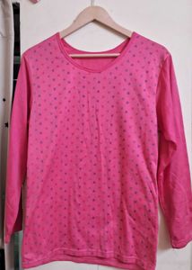 Cute Night Suit Pink Heart Long Sleeve T-Shirt