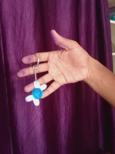 Handmade Blue & White Flower Keychain