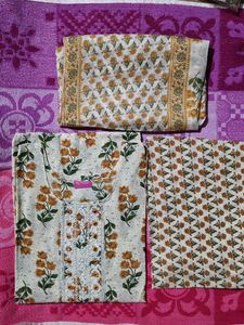 Women Cotton 3Pcs Kurti Set.Size-L