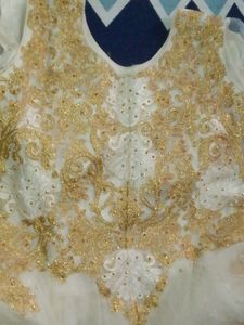 Golden Embroidered White Net Gown