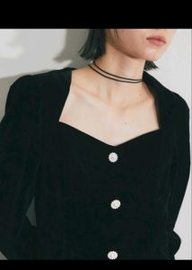 Elegant Black Velvet Button Dress