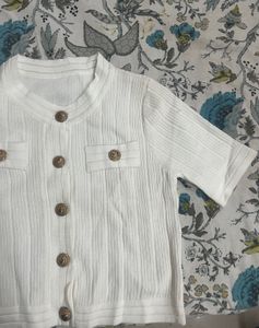 White Ribbed Button-Up Cardigan