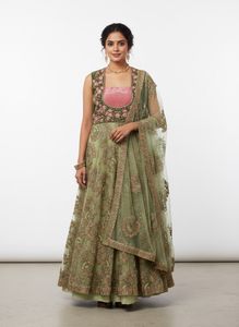 Green Embroidered Ethnic Gown