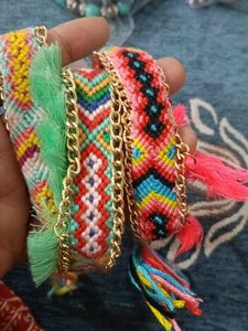 Boho Woven Bracelets with Tassels &amp; Chain combo of
