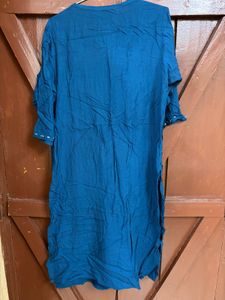 Teal Blue Kurta with Embellished Neckline