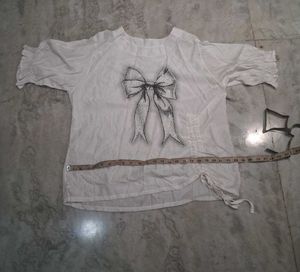 White Bow Print Top