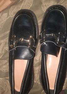 H&M Black Loafers with Gold Buckle