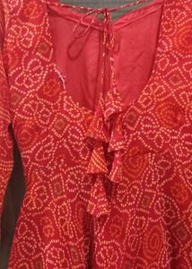 Red Bandhani Print Kurta