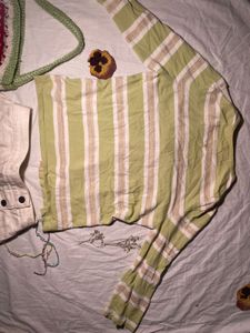 Striped V-Neck Cardigan with Lace Trim